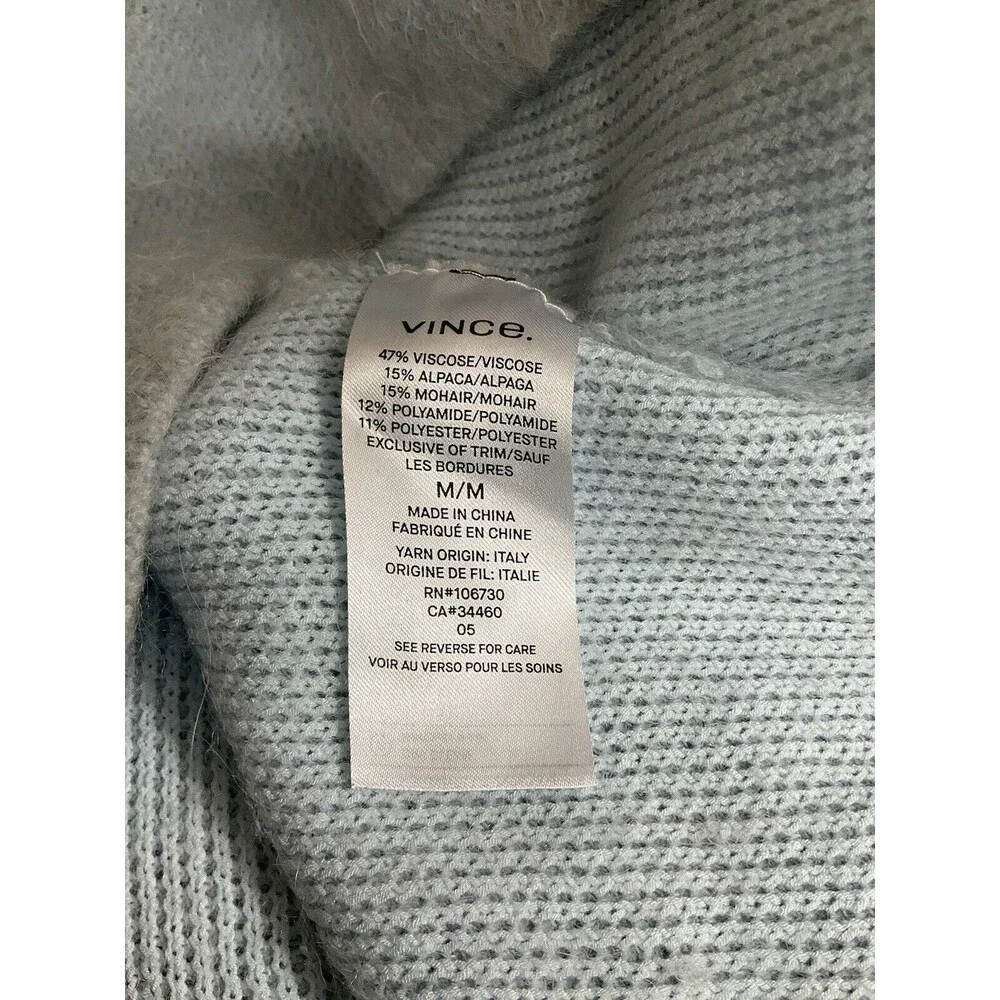 Vince Womens Alpaca Mohair Blend Fuzzy Sweater M Blue Preppy Minimalist *FLAW* - Picture 4 of 6